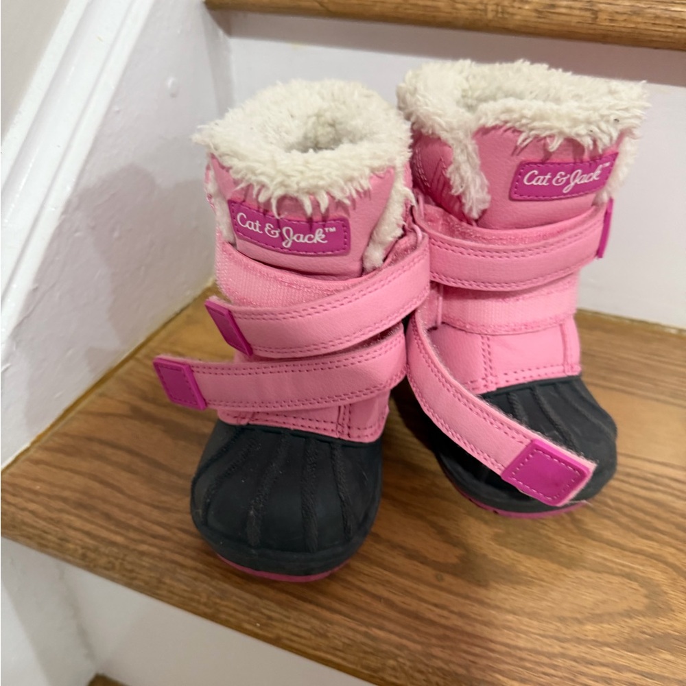 Cat & Jack Pink and Black Kids Cold-Weather Boots with Faux Fur Trim